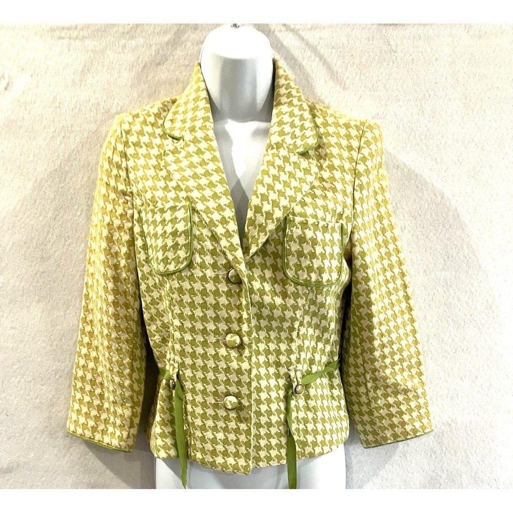 Vtg‎ Y2K Houndstooth Blazer Small 100% Cotton Retro Preppy Academia